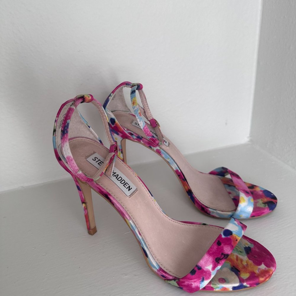 Steve Madden Stecy Floral Ankle Strap Heels, Barbie Pink - Picture 2 of 6